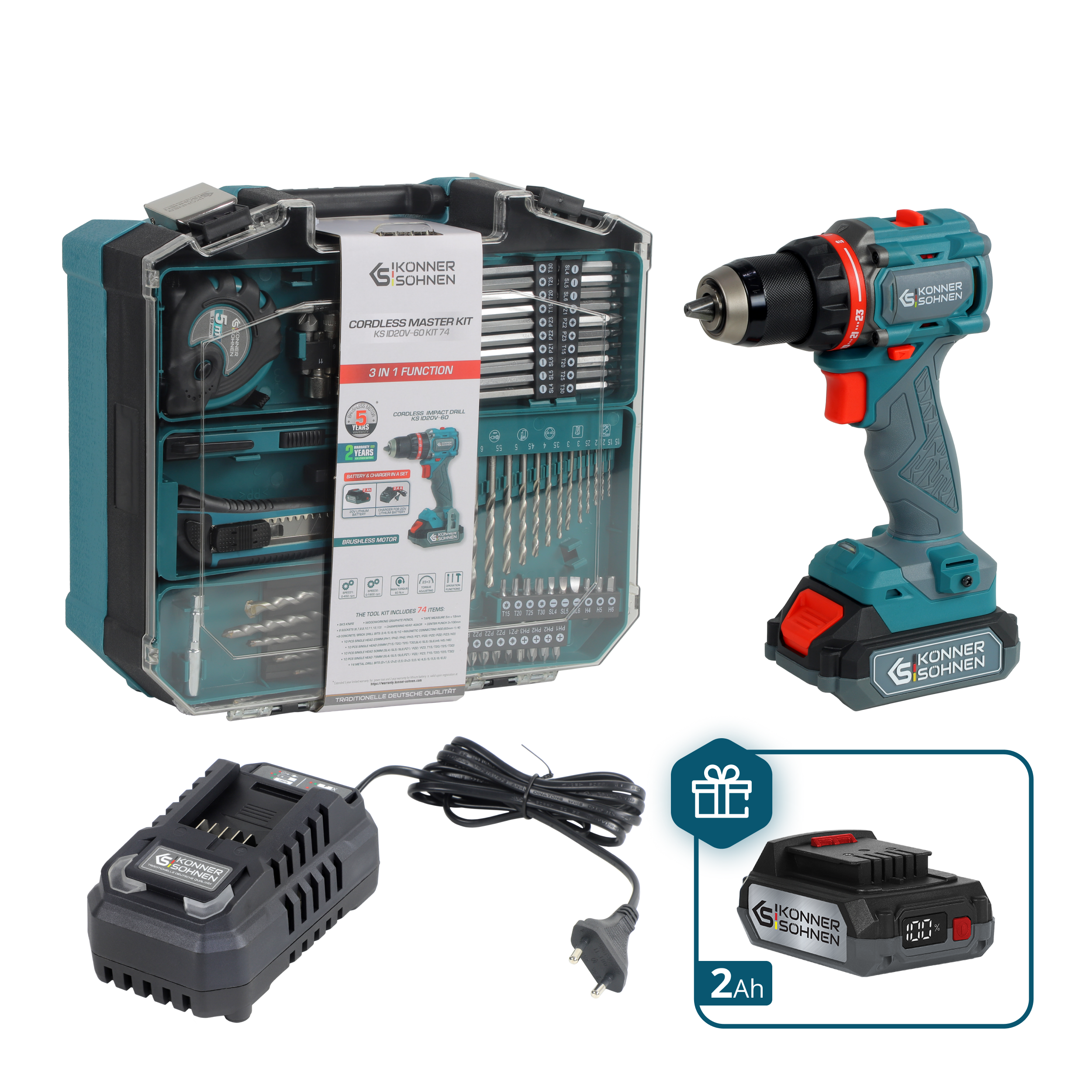 k-nner-s-hnen-ks-id20v-60-kit-74-plus-akku-schlagbohrer-meister-set-20v image 1